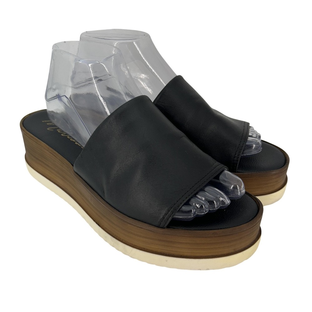 Matisse Sandals Shoes Womens Size 9 One Kiss Black Leather Slide Wedge Italy